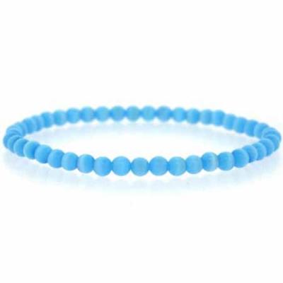 Light Blue Cats Eye 4mm Beaded Stretch Bracelet