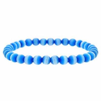 Light Blue Cats Eye Stone 6mm Bead Beaded Stretch Bracelet