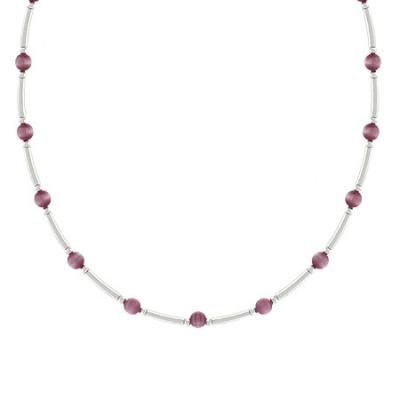 Sterling Silver 4mm Simulated Lavender Cats Eye Bar & Bead Necklace