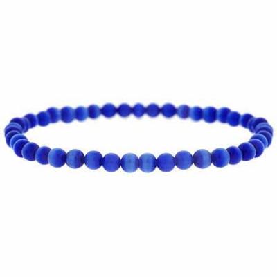 Dark Blue Cats Eye 4mm Bead Beaded Stretch Bracelet