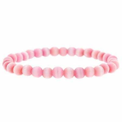 Pink Cats Eye Beaded Stretch Bracelet