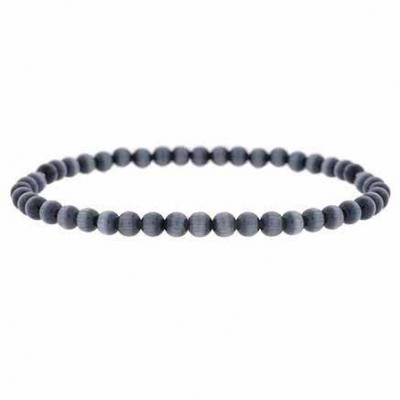 Simulated Black Cats Eye Stone 4mm Bead Beaded Stretch Bracelet