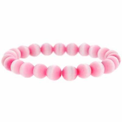 Pink Cats Eye Stone Beaded Stretch Bracelet