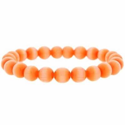 Orange Cats Eye Stone 8mm Bead Beaded Stretch Bracelet