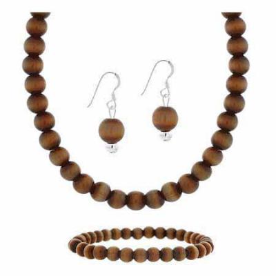 Sterling Silver 6mm Simulated Brown Cats Eye Stone Bead Beaded Dangle Hook Earrings Stretch Bracelet Necklace 15-19' Jewelry  Set