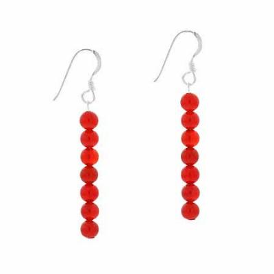 Sterling Silver Carnelian Stone 6 Bead Beaded Dangle Earrings