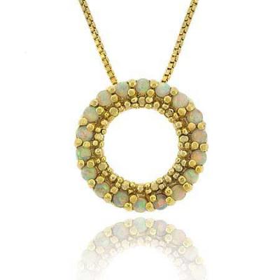 18K Gold over Sterling Silver Created Fiery White Opal Round Eternity Pendant