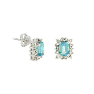 Sterling Silver Blue Topaz & CZ Stud Earrings