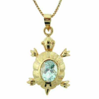 18K Gold over Sterling Silver 1.5ct Blue Topaz Turtle Pendant