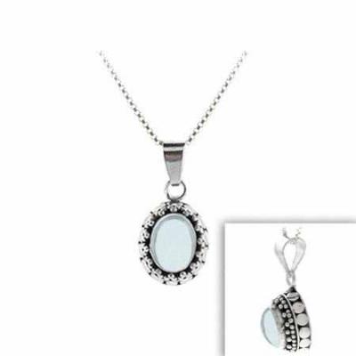 Sterling Silver Genuine Blue Topaz Stone Bali Bead Oval Pendant