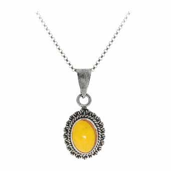 Sterling Silver Amber Oval Bali Border Pendant