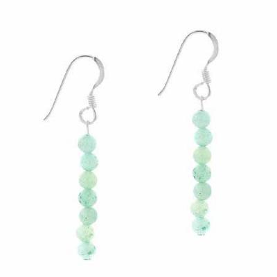 Sterling Silver 4mm Amazonite 6 Bead Dangle Earrings