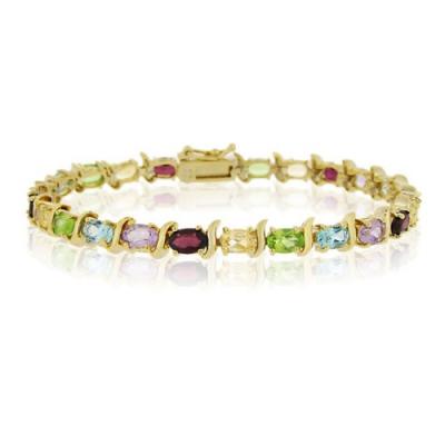 18K Gold over Sterling Silver 11.37ct. TGW Multi Gemstone Oval & S Tennis Bracelet