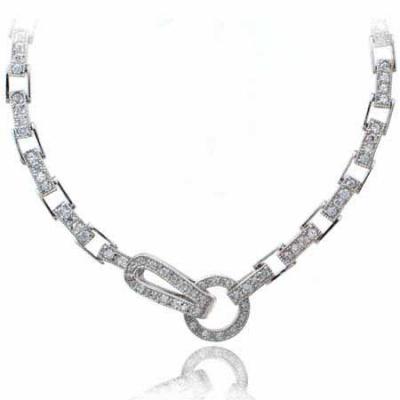Sterling Silver Pave Simulated Diamond CZ  Pave Link Necklace