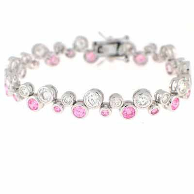 Sterling Silver Pink & Clear CZ Designer Inspired Bubble Bracelet
