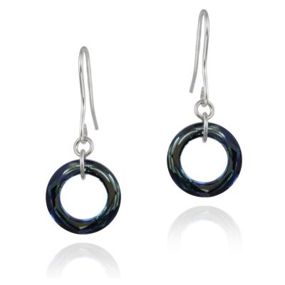 Sterling Silver Bermuda Blue Swarovski Elements Circle Dangle Earrings