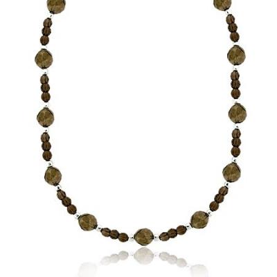 Sterling Silver Faceted Genuine Smokey Quartz Stone Long Bead Necklace 30'