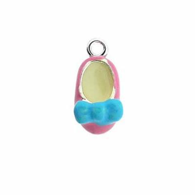 Sterling Silver Enamel Pink and Light Blue Bow Girl Baby Shoes