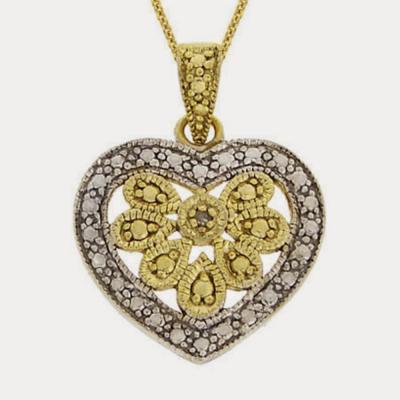 18K Gold over Sterling Silver Diamond Heart Pendant