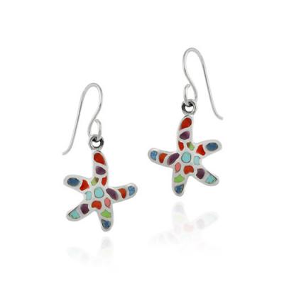 Sterling Silver Multi Colored Starfish Dangle Earrings