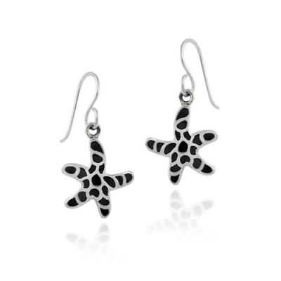 Sterling Silver Onyx Starfish Dangle Earrings