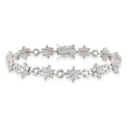 Sterling Silver Lavender& Clear CZ Flower Link Bracelet