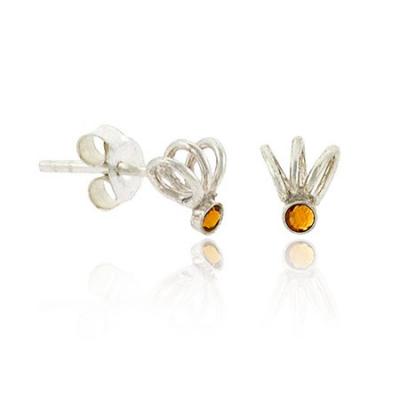Sterling Silver Orange Rhinestone Swirl Childrens Stud Earrings