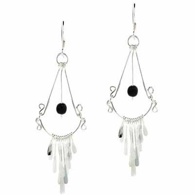 Sterling Silver Onyx Bead Chandelier Earrings