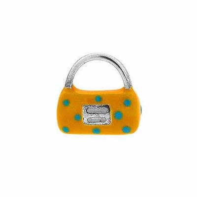 Sterling Silver Enamel Yellow with Light Blue Polka Dots Hand Bag Purse Charm