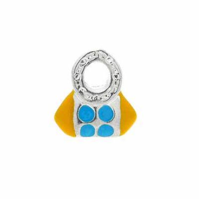 Sterling Silver Enamel Yellow and Light Blue Fashionable Hand Bag Purse Charm