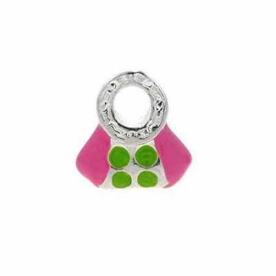 Sterling Silver Enamel Pink and Light Green Fashionable Hand Bag Purse Charm
