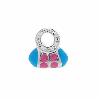 Sterling Silver Enamel Light Blue and Pink Fashionable Hand Bag Purse Charm