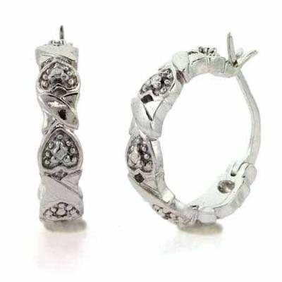Sterling Silver Diamond Accent X and Heart Hoop Earrings