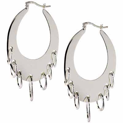 Sterling Silver Dangling Hoops Oval Earrings