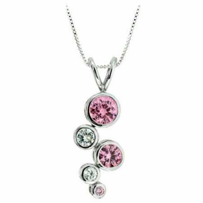 Sterling Silver Pink & Clear CZ Designer Inspired Bubble Pendant