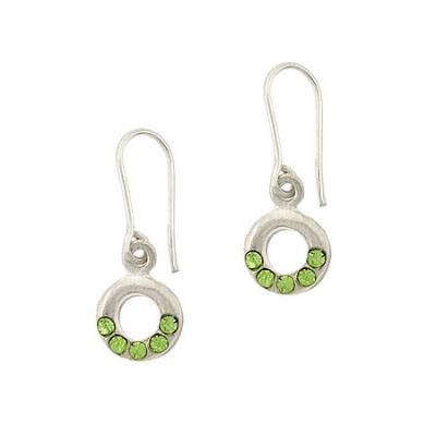 Sterling Silver Light Green Rhinestone Mini Dangle Earrings