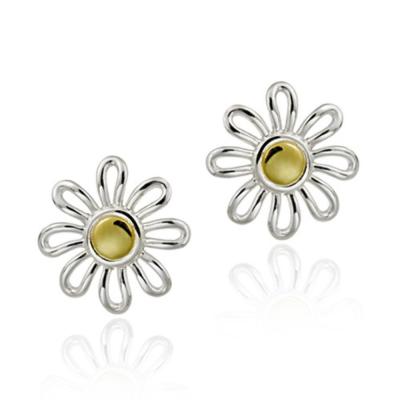 Sterling Silver & Gold Overlay Two Tone Daisy Flower Earrings