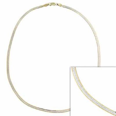 18K Gold over Sterling Silver Two Tone Flat Chain Necklace