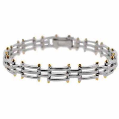 Sterling Silver Two Tone Bar Link Bracelet