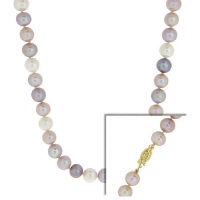 14k Gold 8-9mm Genuine Multi-Colored Freshwater Cultured Pearl Necklace