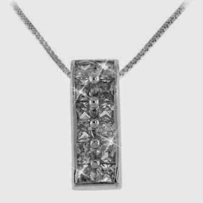 Sterling Silver Simulated Diamond CZ Cubic Zirconia Rectangle Pendant