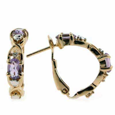18K Gold over Sterling Silver Amethyst & Diamond Accent X & O Earrings