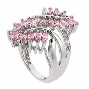 Sterling Silver Pink CZ  Filigree Leaf and Vine Ring Size 8