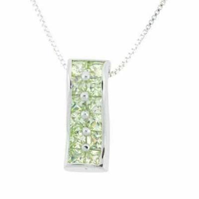 Sterling Silver Light Green cz Rectangle Pendant