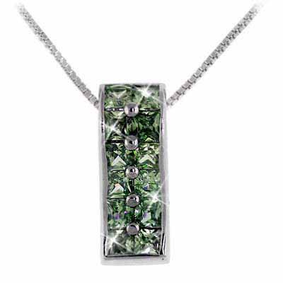 Sterling Silver Olive Green Cubic Zirconia Rectangle Pendant