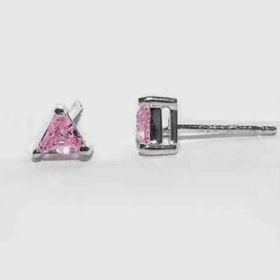 Sterling Silver Pink CZ Triangle Stud Earrings