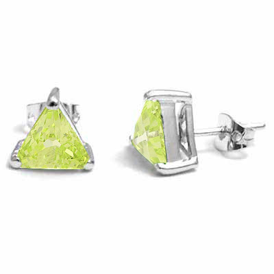 Sterling Silver Green CZ Triangle Stud Earrings