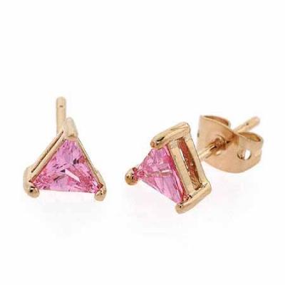 18K Gold over Sterling Silver Pink CZ 6mm Triangle Stud Earrings