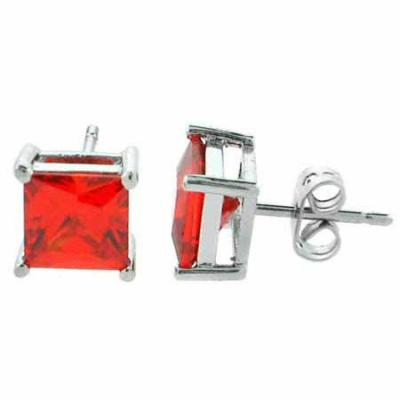 Sterling Silver Orange cz Square Stud Earrings