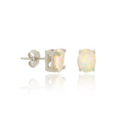 Sterling Silver 6x4 Oval Created Fiery White Opal Stud Earrings